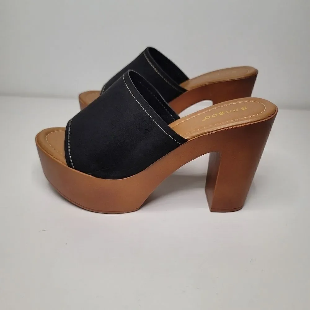 Bamboo black platform sandal